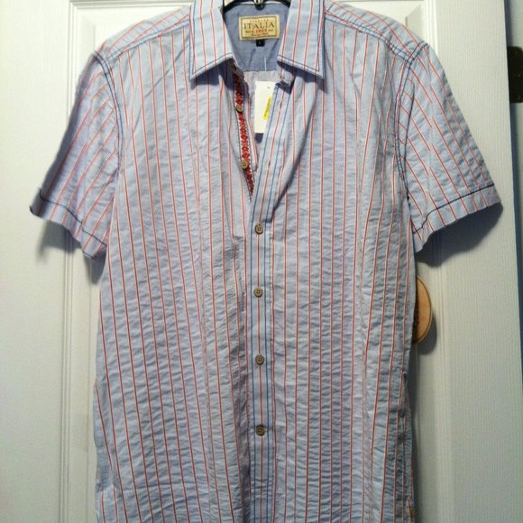ITALIA MENS NEW SKY BLUE 100%COTTON SHORT SLEEVE CASUAL SHIRT SIZE: L